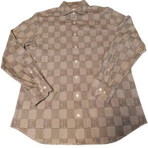 Emanuel Berg Byron Shirt Mens  Modern Fit Houndstooth Check Stretch SZ L 16.5